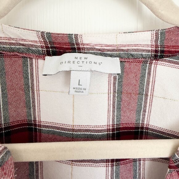 Womens Top New Directions White Red Black Plaid Button Up Size Large - Picture 5 of 7